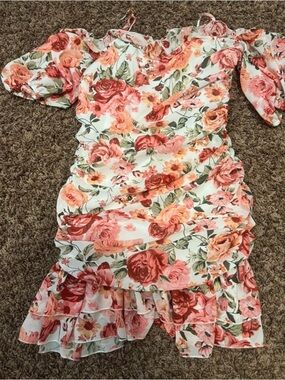 SHEIN White Floral Off-Shoulder Ruffle Dress